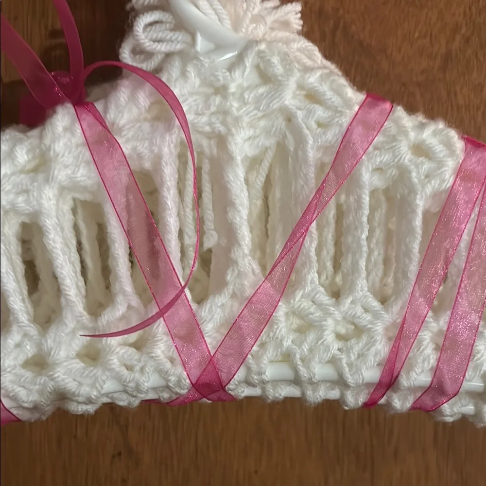 Handmade Crochet Hangers set of 9 white and 1 cream.